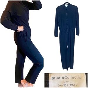 DAVID LERNER Studio Collection Black cotton and spandex zip front JUMPSUIT Sz S